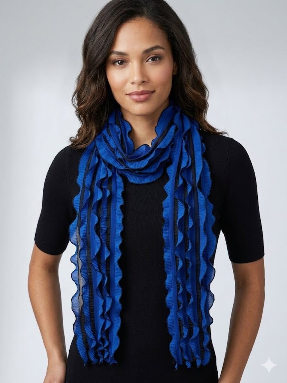 Ruffled Flutter Scarf Layered Cascading Ruffles Lightweight Neck Wrap Blue Black